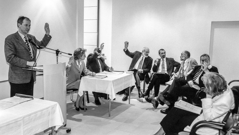 Foundation of the Lyonel Feininger Gallery friends association on 27 November 1998, with Dr Eberhardt Brecht, Dr Ingrid Wernecke, Detlef Mahlo and Wolfram Kullik, Photo: Jürgen Meusel